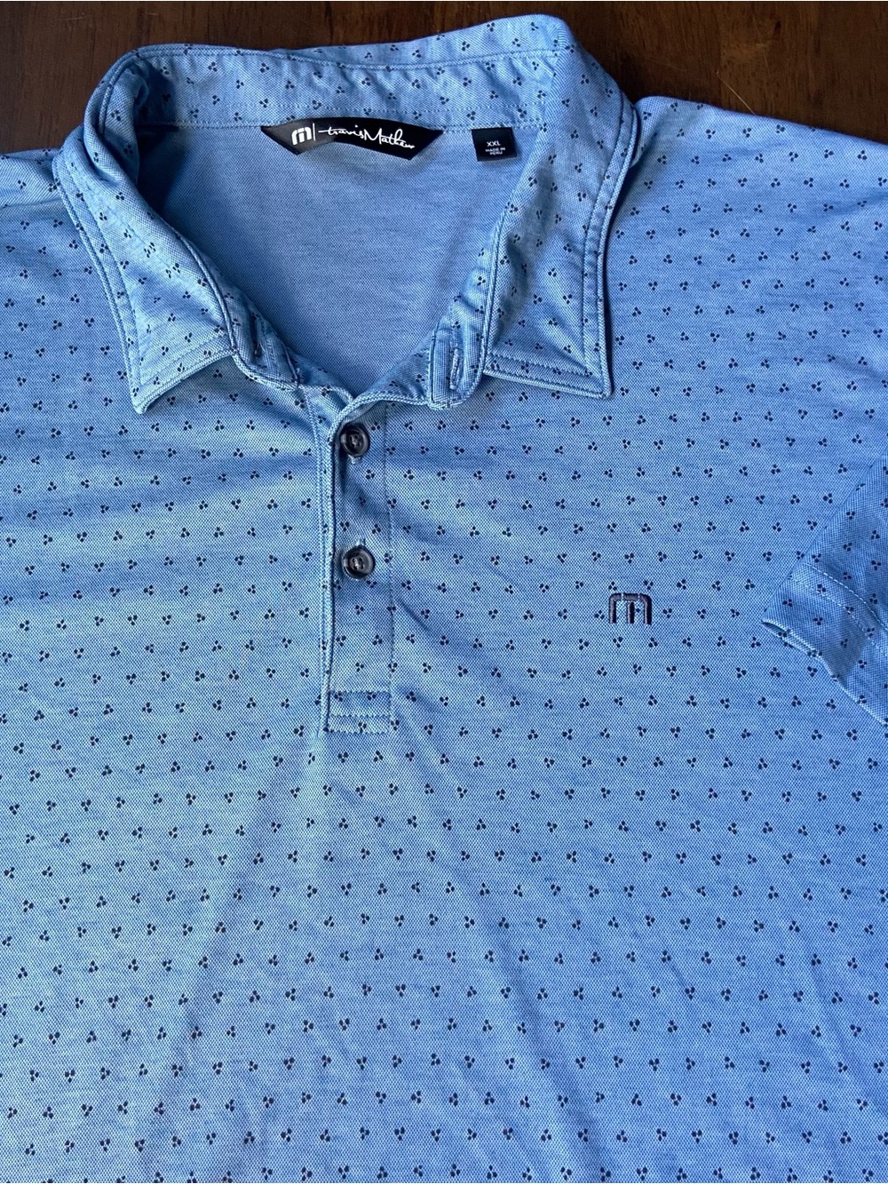 TravisMathew Golf Polo Shirt Mens XXL Blue Geometric Pima Blend Short Sleeve